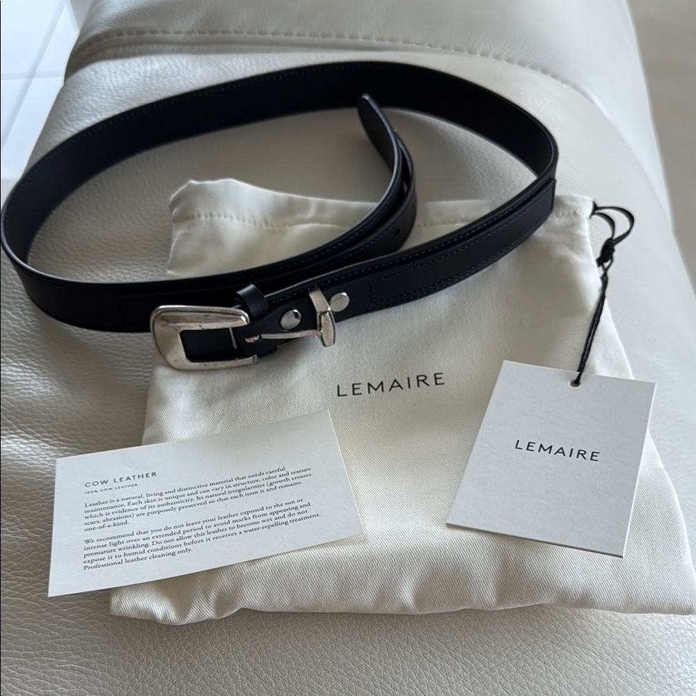 Lemaire Black Leather Belt with Silver Buckle UNISEX